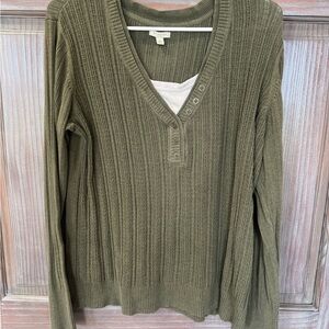Sonoma Olive V-Neck Ribbed Sweater